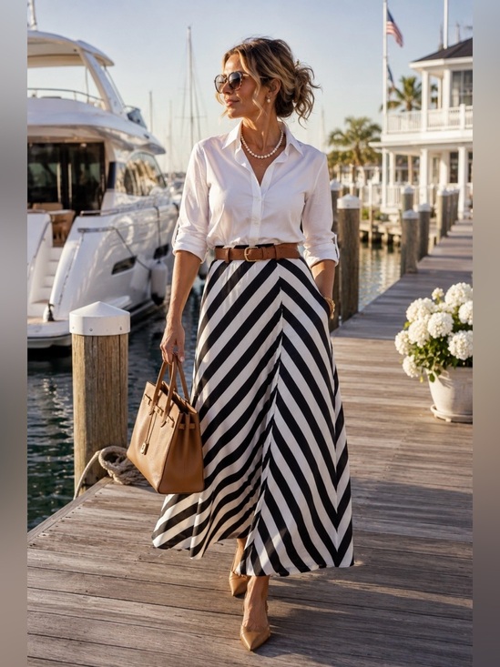 Lane Bryant Dresses & Skirts - ✨Lane Bryant Black & Ivory Striped Maxi Skirt | Nautical Resort Style | Sz 14/16